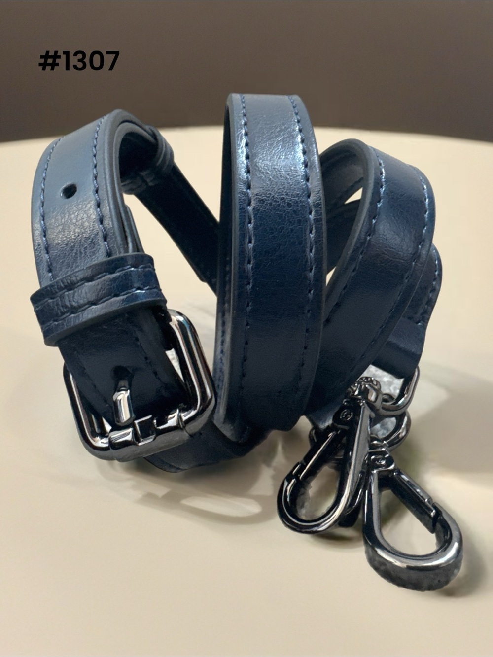 Navy Leather Bag Strap with Silver Hardware
